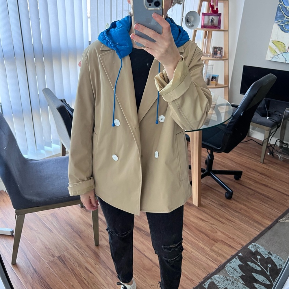 Lacoste hooded double breasted short trench coat in beige